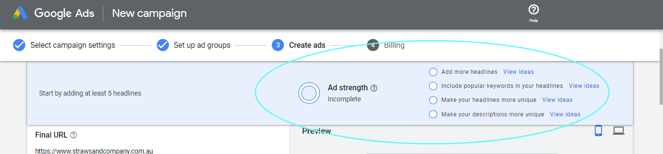 Ad Strength of your ad