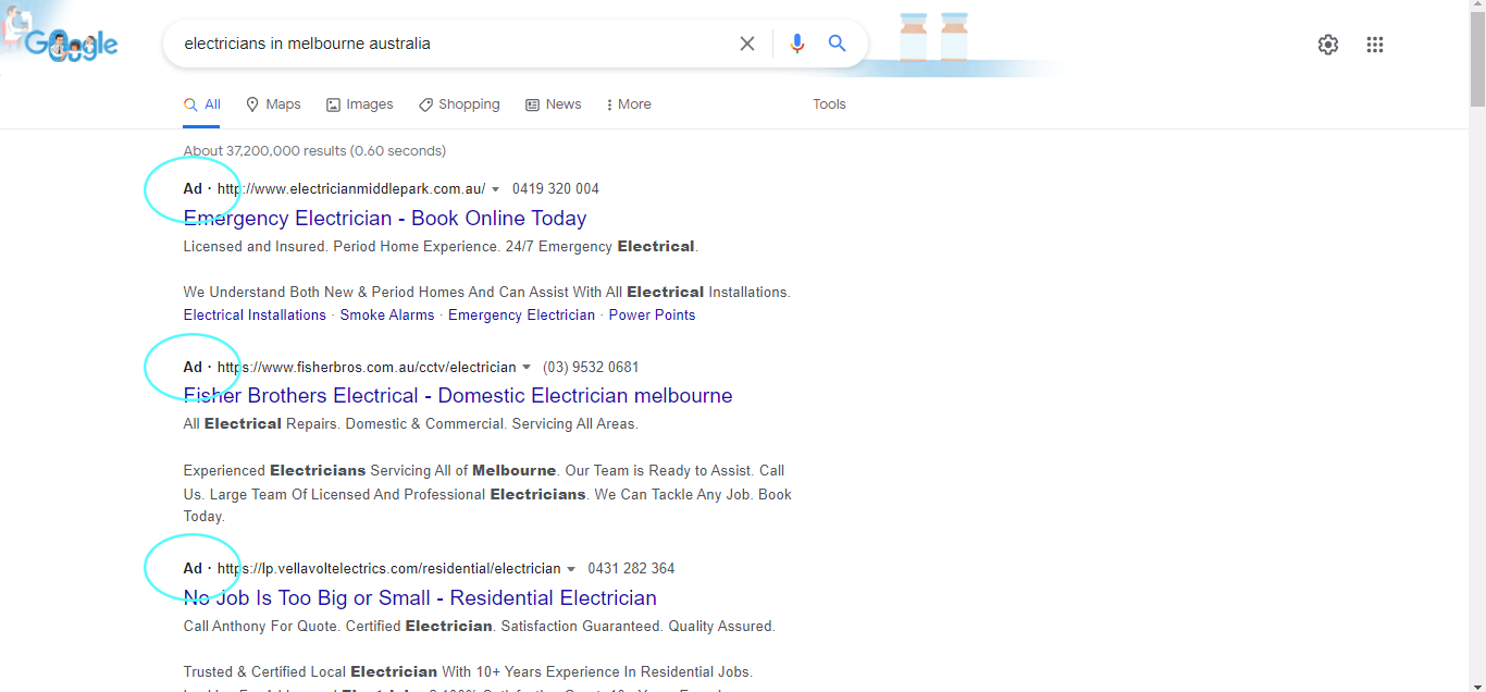 List of Google Ads for electrical services in Melbourne, Australia