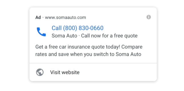 Google's example of a Call-only Ad