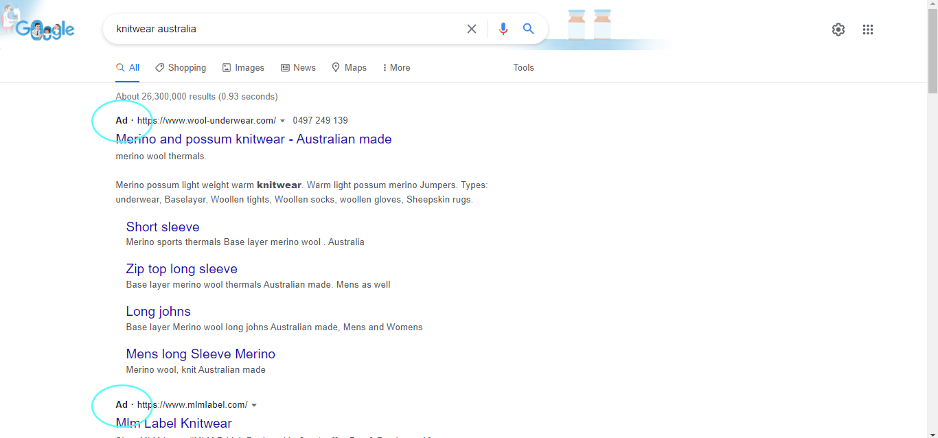 List of Google Ads for knitwear in Australia