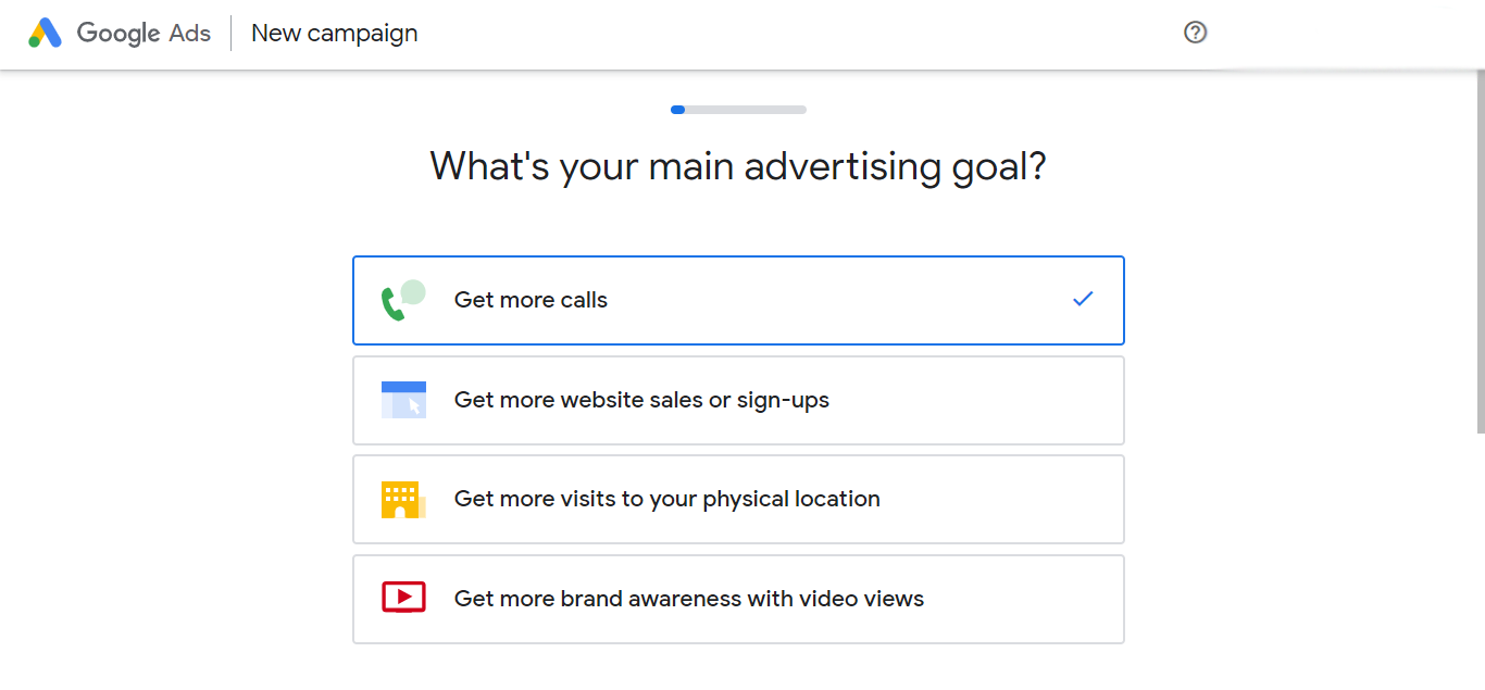 Google Adwords' Advertising Goal Options