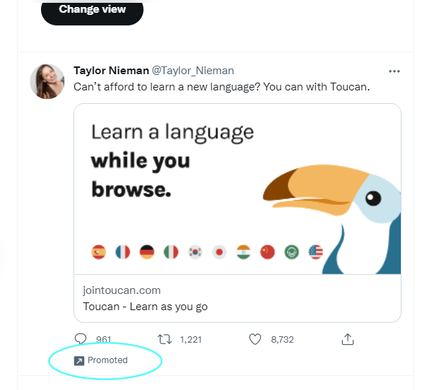 Twitter Promoted Ad of Toucan