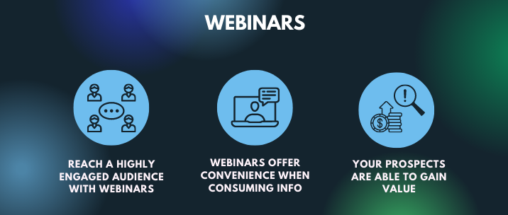 Reach a highly engaged audience with webinars, webinars offer convenience when consuming info, your prospects are able to gain value