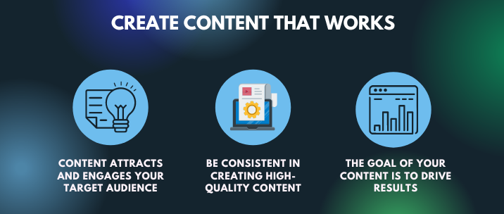 content attracts and engages your target audience, be consistent in creating high-quality content and the goal of your content is to drive results