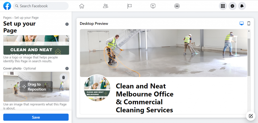 Facebook Cover and Profile Photo for Clean and Neat Melbourne VIC office and commercial cleaning business