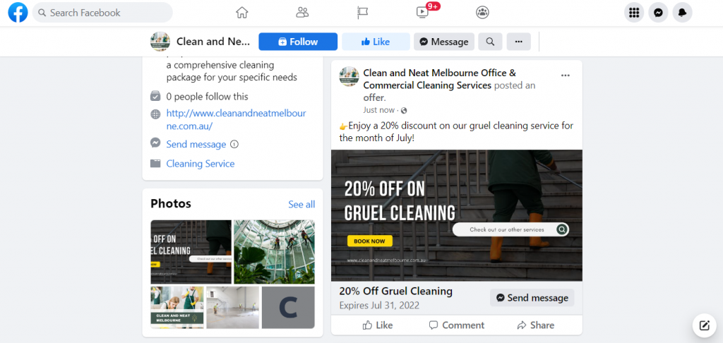 Offer post about Gruel Cleaning from Clean and Neat Melbourne VIC's Facebook Page