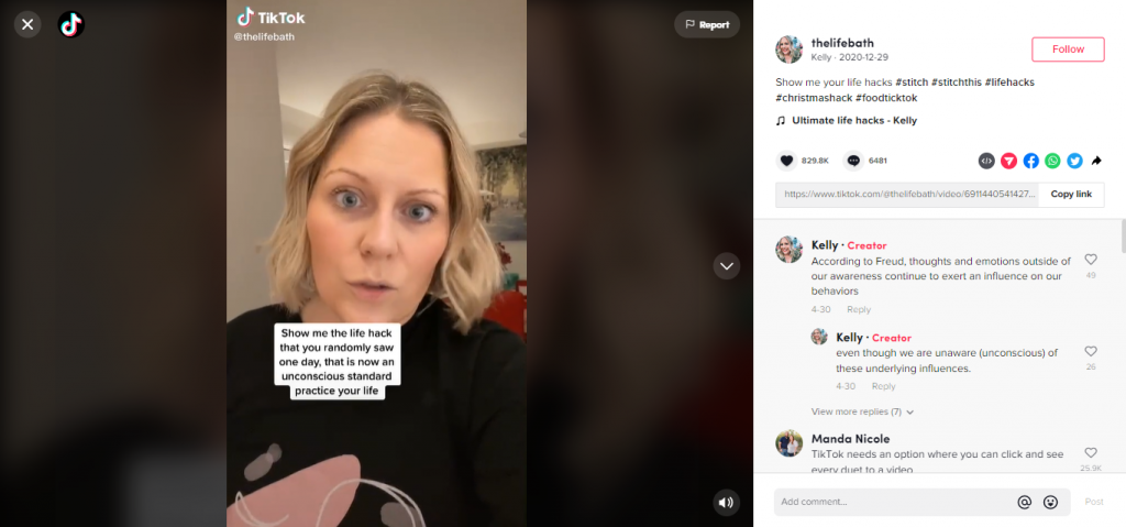 thelifebath's life hack video that became a trending stitch on TikTok