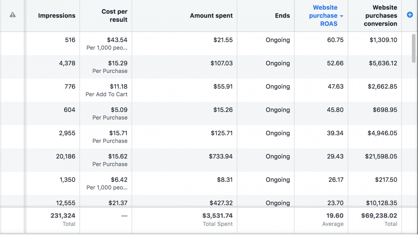 Client Facebook Ads Results