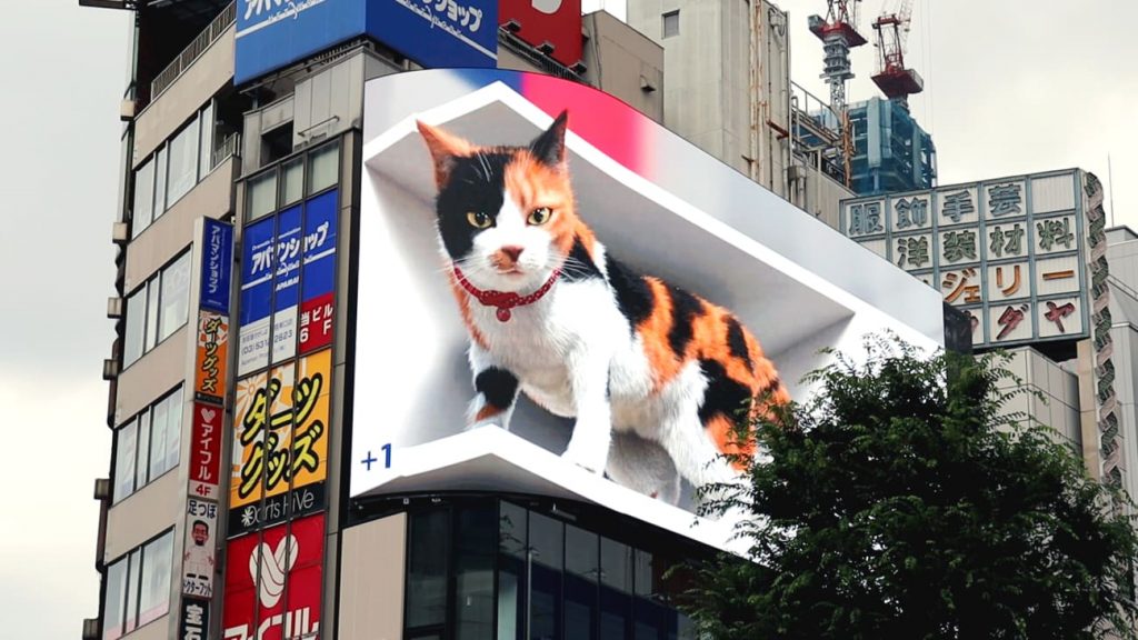 A giant 3D cat on one of Tokyo's biggest billboards. Photo Credit: Courtesy Yunika