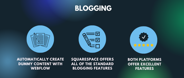 Automatically create dummy content with Webflow, Squarespace offers all of the standard blogging features and so both platforms offer excellent features