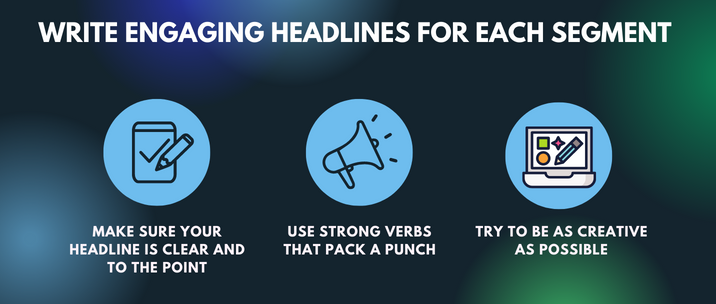 make sure your headline is clear and to the point, use strong verbs that pack a punch and try to be as creative as possible