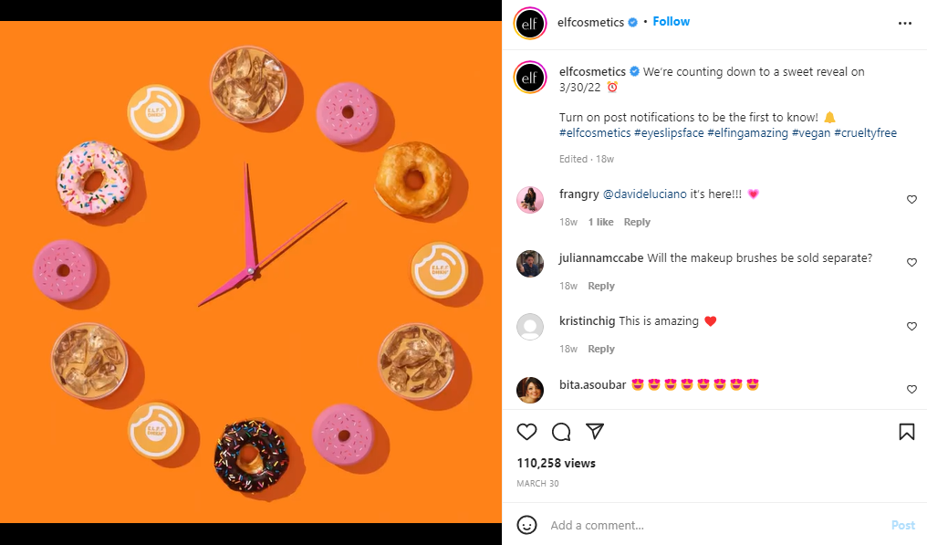 A countdown clock with Dunkin's donuts and makeup items for the numbers 