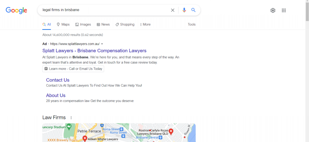 Google Search Ad for Law Firms in Brisbane