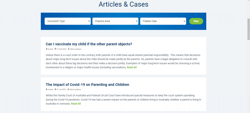 Melbourne Family Lawyers' Articles and Cases Page
