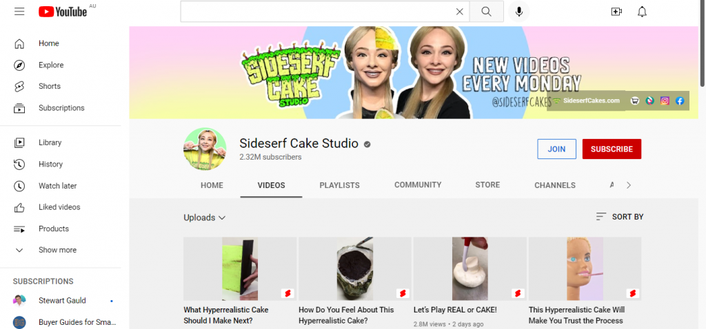 Sideserf Cake Studio's YouTube channel