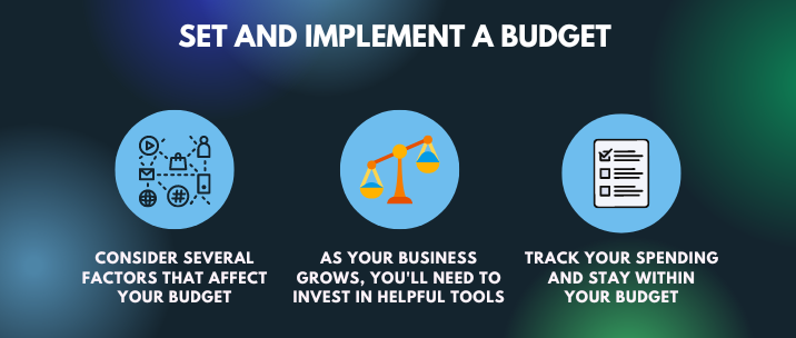 consider several factors that affect your budget, as your business grows, you'll need to invest in helpful tools and track your spending and stay within your budget