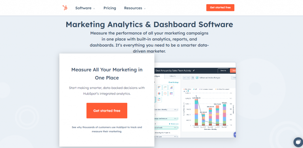 HubSpot's Marketing Analytics & Dashboard Software page