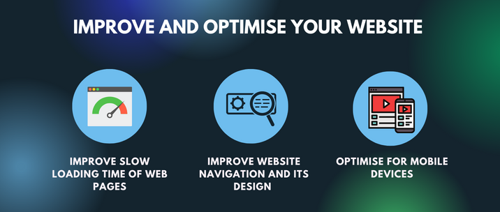 improve slow loading time of web pages, improve website navigation and its design and optimise for mobile devices