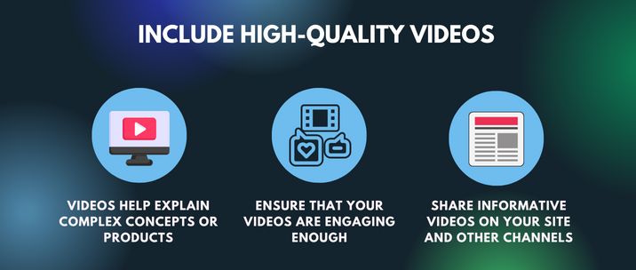 videos help explain complex concepts or products, ensure that your videos are engaging enough and share informative videos on your site and other channels