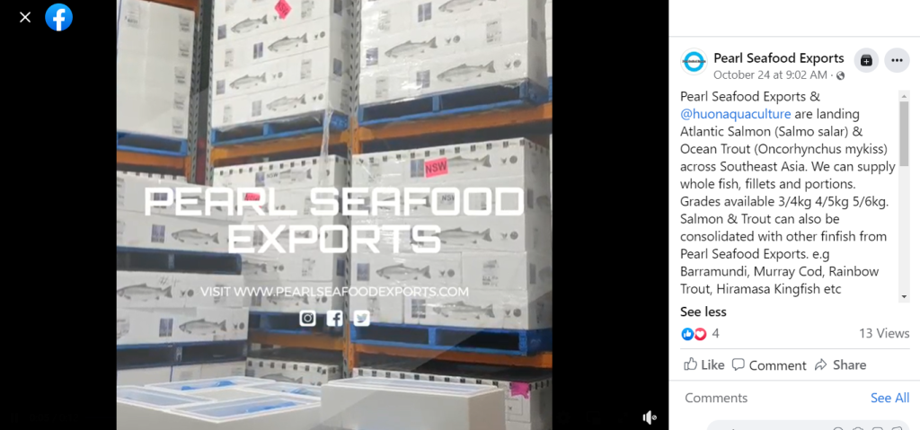 Facebook Video of Pearl Seafood Exports