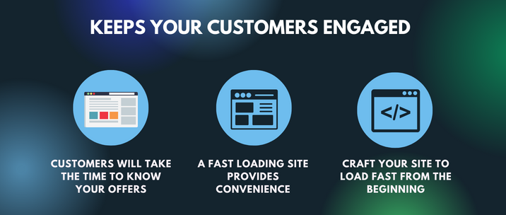 customers will take the time to know your offers, a fast loading site provides convenience and craft your site to load fast from the beginning