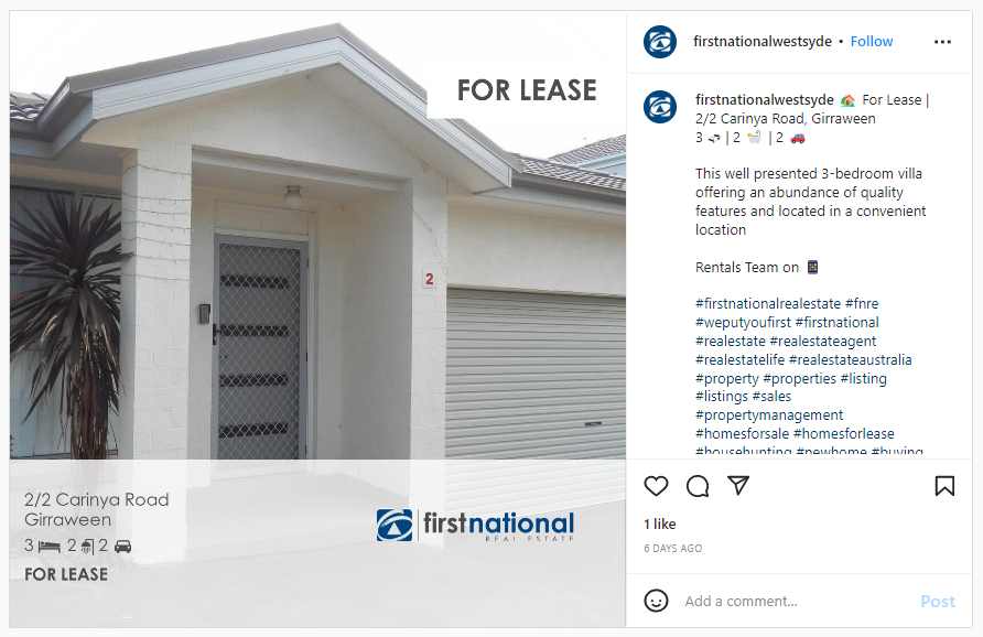 Instagram Post of First National Real Estate Westsyde
