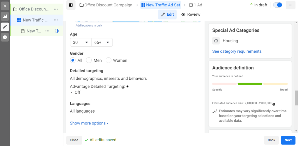 Targeting options in Facebook Ads Manager