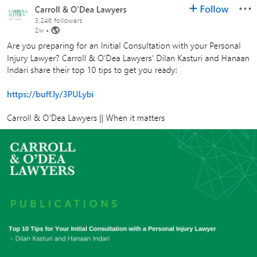 Carroll & O'Dea Lawyers' LinkedIn Post