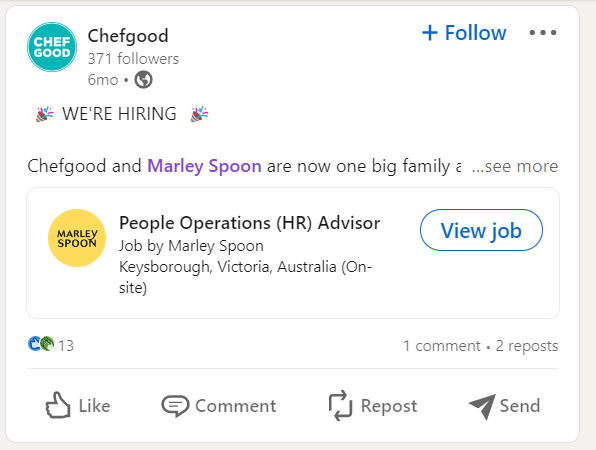 Chefgood's LinkedIn Job Post