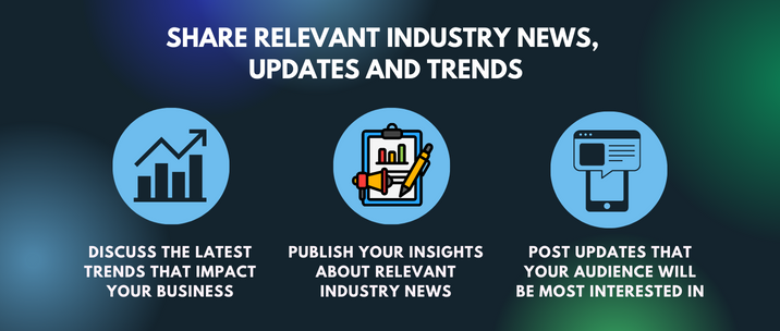 discuss the latest trends that impact your business, publish your insights about relevant industry news and post updates that your audience will be most interested in