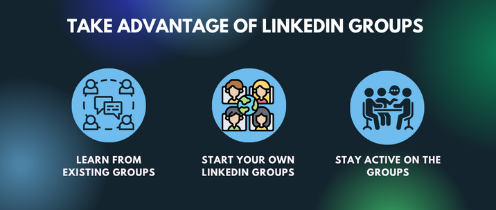 learn from existing groups, start your own LinkedIn groups and stay active on the groups
