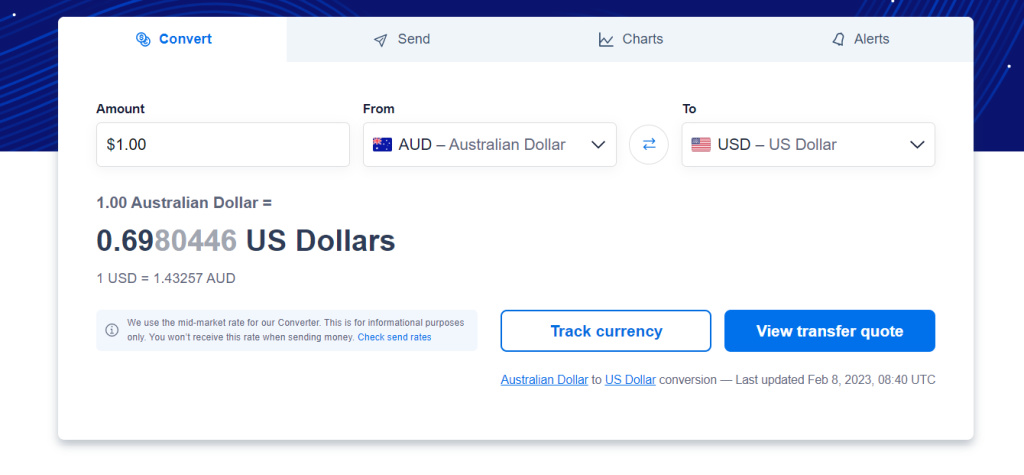 XE.com's AUD to USD exchange rate