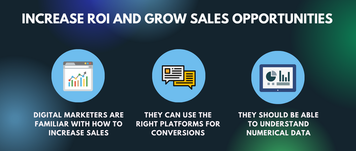 digital marketers are familiar with how to increase sales, they can use the right platforms for conversions and they should be able to understand numerical data
