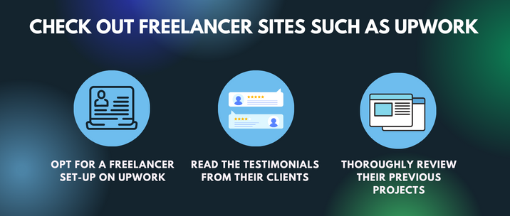 opt for a freelancer set-up on Upwork, read the testimonials from their clients and thoroughly review their previous projects