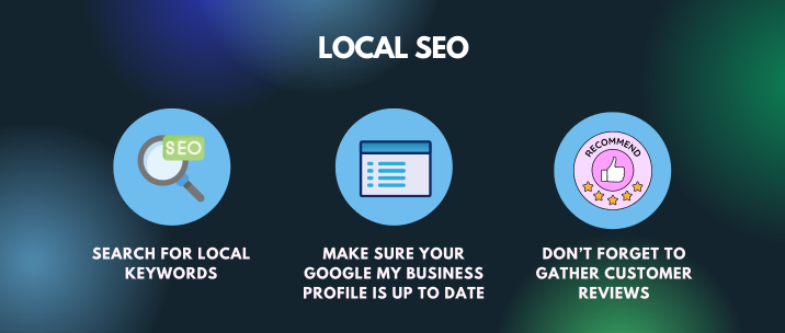 search for local keywords, make sure your google my business profile is up to date, don’t forget to gather customer reviews